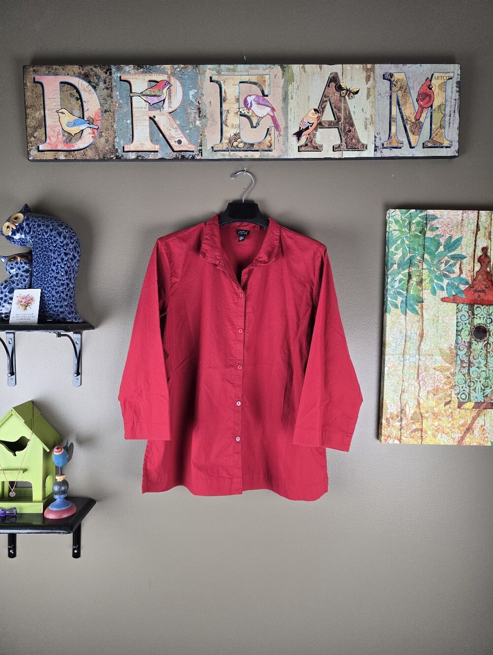 Eileen Fisher Red Button Down Blouse Top Small